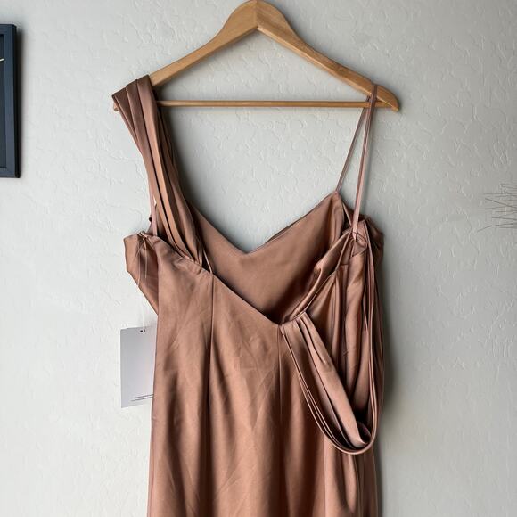 NEW Fame and Partners Dress Francois Bronze Satin Draped Maxi Gown Size 14 - Picture 7 of 10